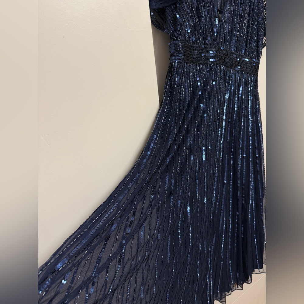 NWT | Mac Duggal 14007 Midnight Blue Navy A Line Embellished Midi Dress Size 12 - Picture 9 of 15